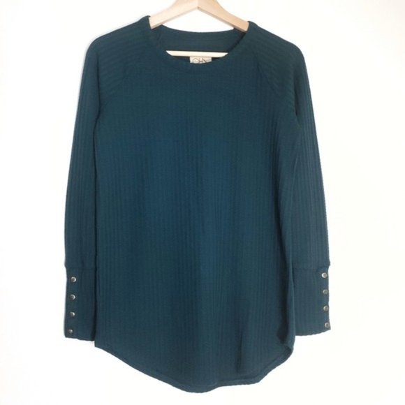 Chaser Teal Waffle Knit Long Sleeve Thermal Top - Picture 3 of 8